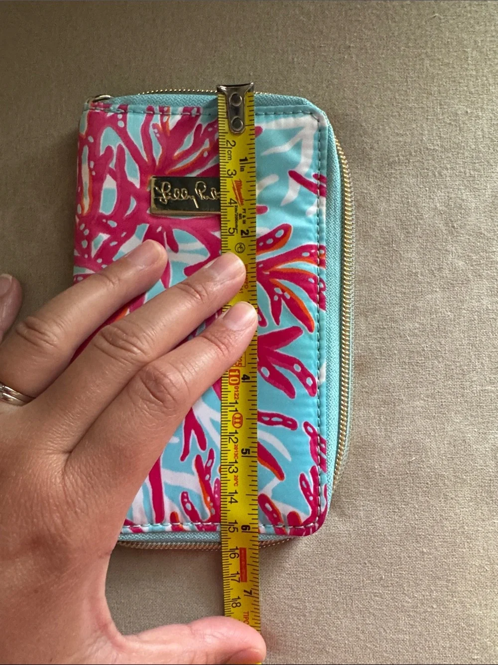Lilly Pulitzer Turquoise Wallet with Hot Pink & Orange Coral Motif